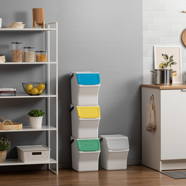 TATAY Mülltrennsystem Easy Waste 20L | 4er Set Recycling Behälter | Modular und Stapelbar | Deckel m