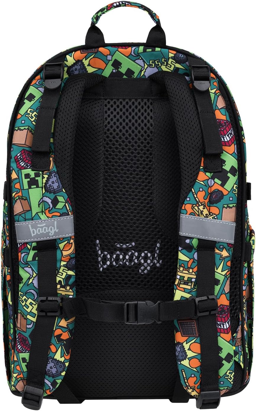 Baagl Schulrucksack Set Jungen Mädchen 3 Teilig, Schultasche ab 3. Klasse, Grundschule Ranzen mit Br