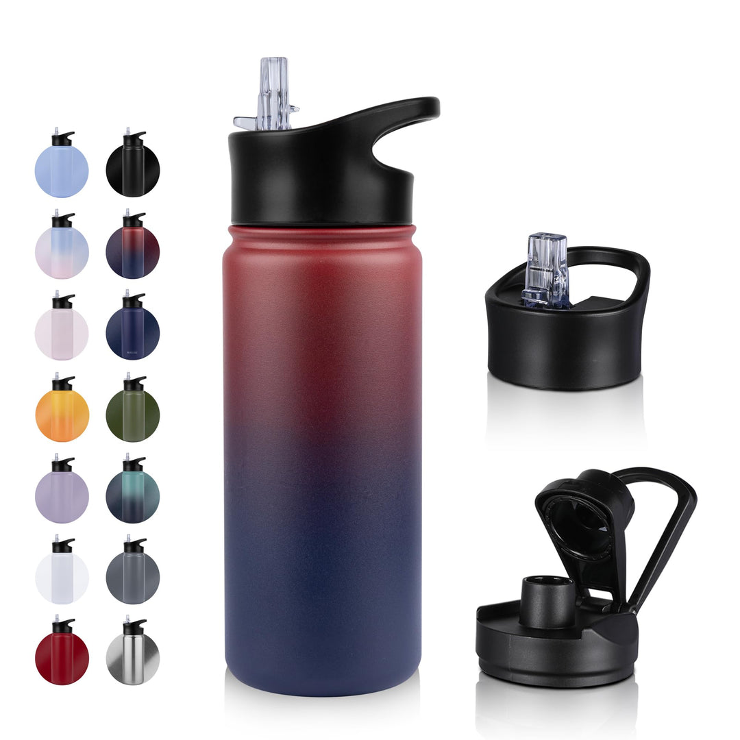 Edelstahl Trinkflasche - 500ml - mit Strohhalm,Auslaufsicher,Kohlensäure Geeignet,BPA frei Thermosfl