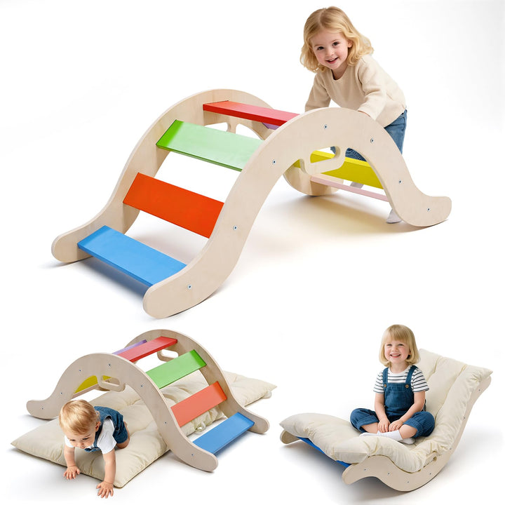 klettergerüst Indoor,Montessori Klettersetmit Kissen,Indoor-Spielplatz-Klettergerüste, 2 Kombination