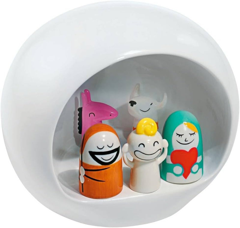 Alessi AMGI10 Design Krippenset mit Nachbildung der Höhle und handdekorierte Porzellanfiguren, Weiss