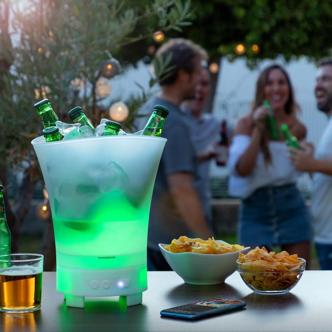 InnovaGoods V0103019 Sonice LED-Eiskübel mit wiederaufladbarem Lautsprecher, PP, Weiss