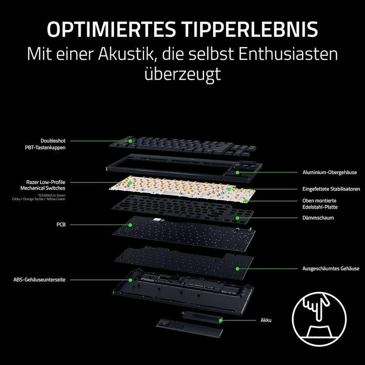 Razer BlackWidow V4 Tenkeyless HyperSpeed Low Profil - Kabellose Hot-Swap-Gaming-Tastatur (HyperSpee