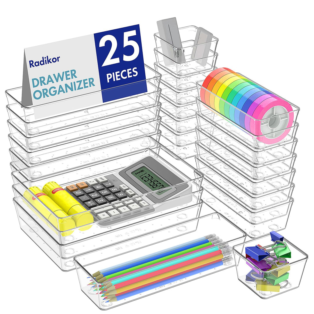 Radikor Schubladeneinsatz Schubladen Organizer -25 Stück Schminktisch Organizer in 4 Grössen, Drawer