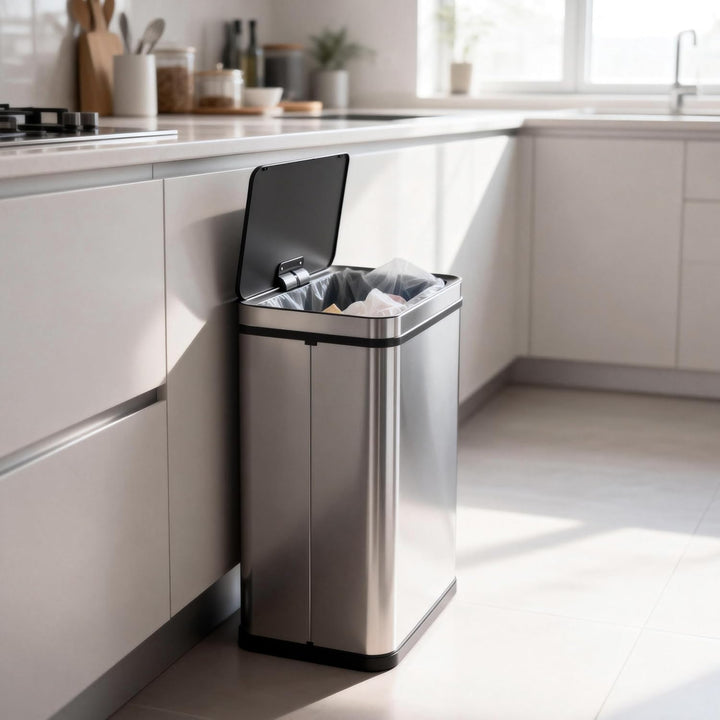 Ribelli Edelstahl Mülleimer 50 Liter - Abfalleimer mit Sensor - Automatisches Öffnen und Schliessen