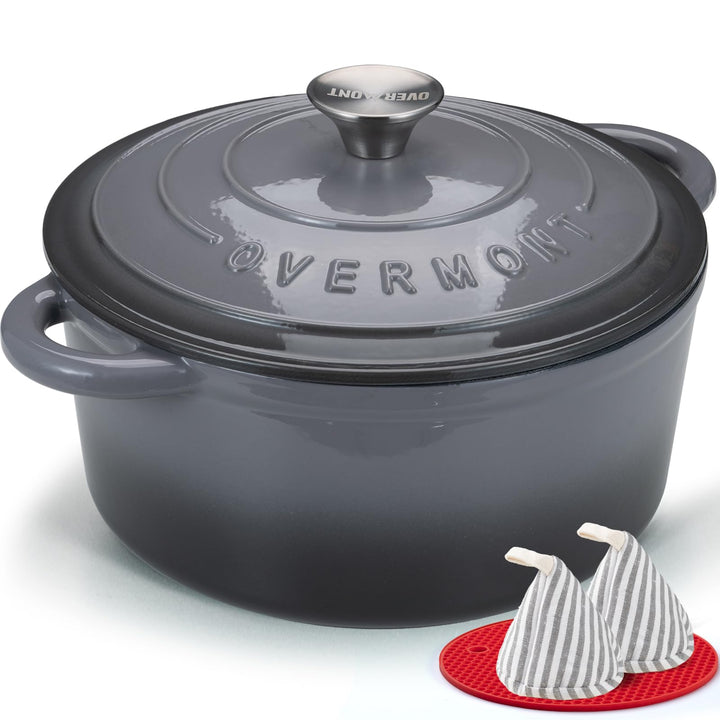 Overmont Bräter Emaille Gusseisen Topf - Schmortopf 28cm backofengeeignet - mit Deckel und Kochbuch
