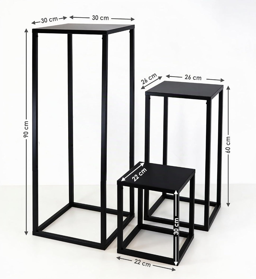 3er Set Pflanzenständer Blumenständer Metall schwarz, Blumensäule Dekoständer Regal Beistelltisch 3
