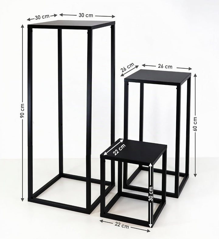 3er Set Pflanzenständer Blumenständer Metall schwarz, Blumensäule Dekoständer Regal Beistelltisch 3
