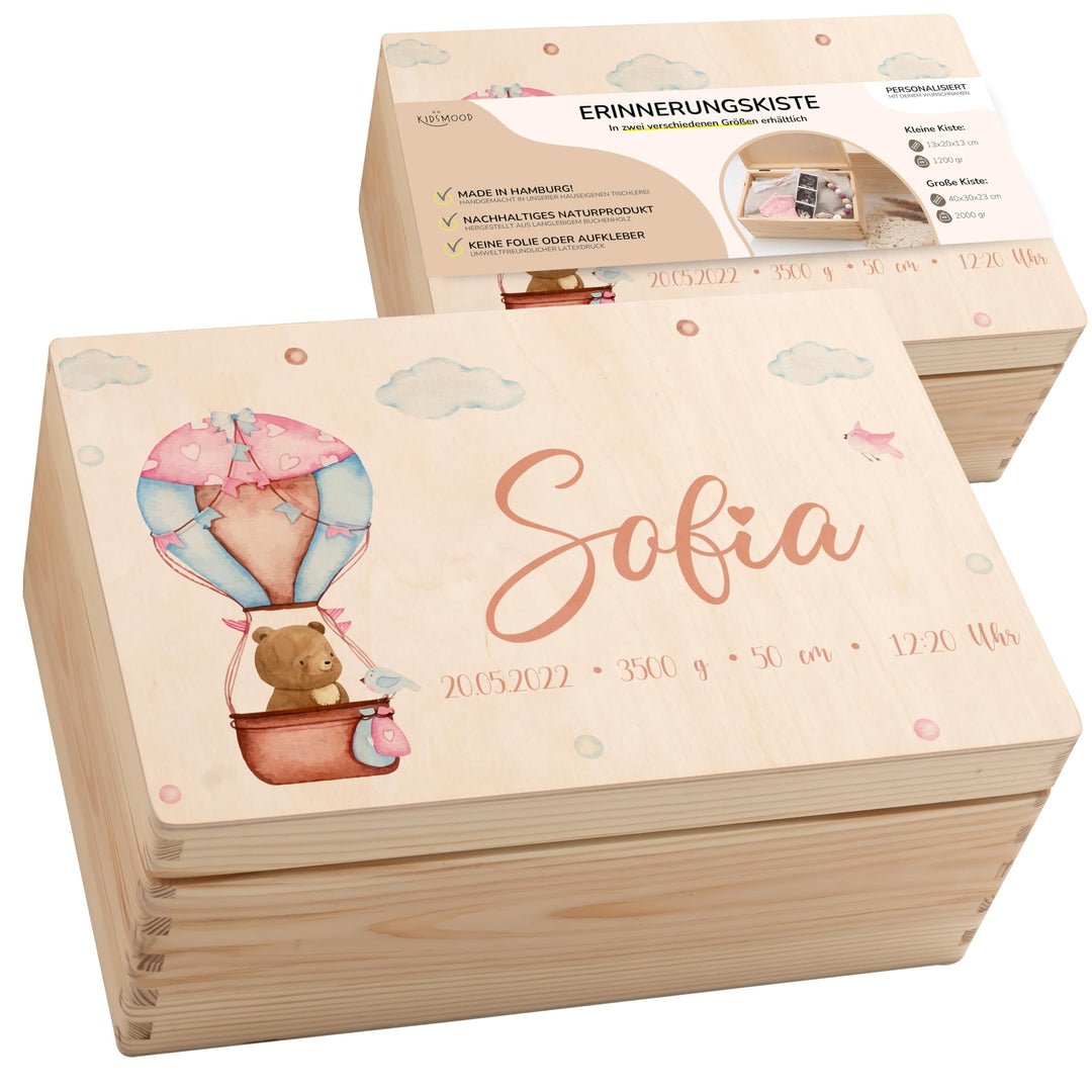 KIDSMOOD - Erinnerungsbox Baby, personalisierte Holzkiste mit Deckel, Ideal zur Aufbewahrung von Eri