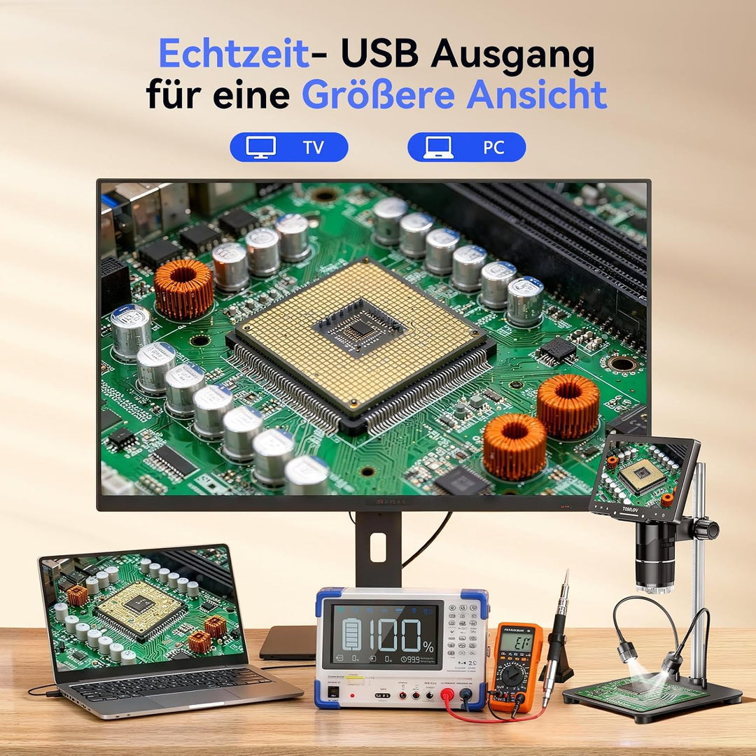 TOMLOV TriL107 3 Objektiv Mikroskop Digital: 7" 2K IPS HDMI 2500X Münzlupe für Ganzmünzansicht mit 1