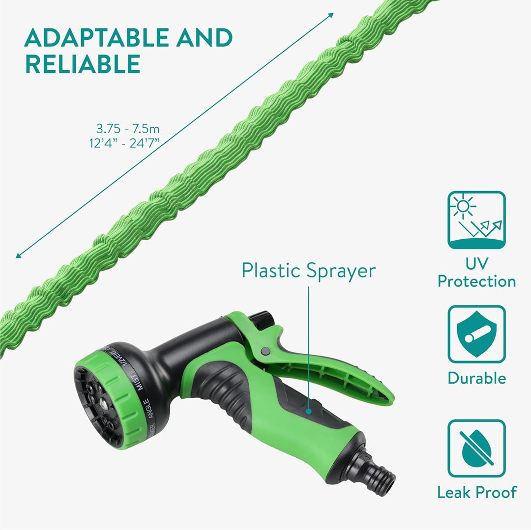 Navaris Flexibler Gartenschlauch 3,75-7,5m - mit 10 Funktionen Brause und Schnelladaptern - Wassersc