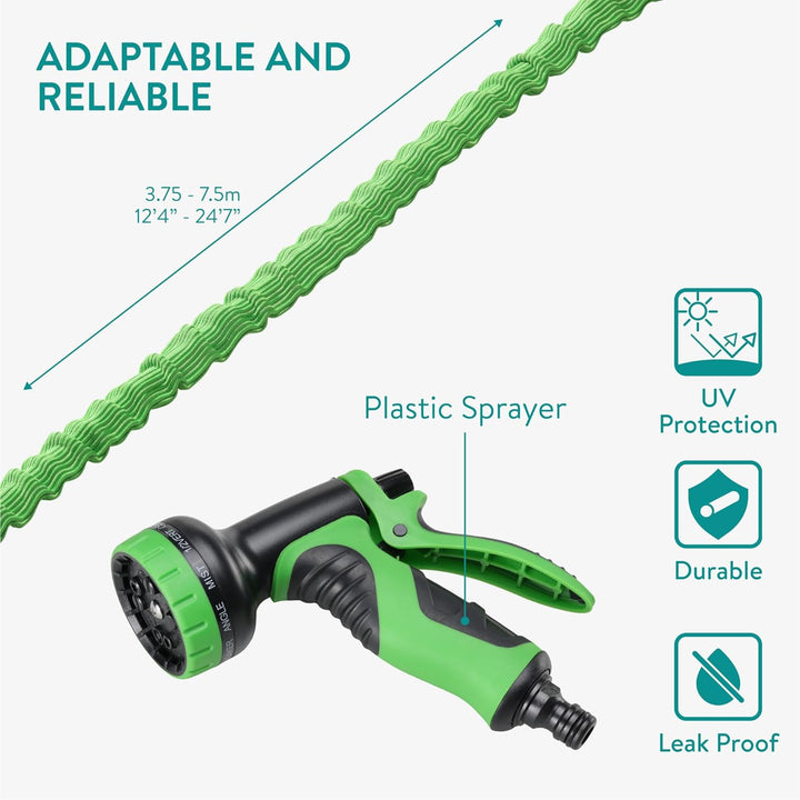 Navaris Flexibler Gartenschlauch 3,75-7,5m - mit 10 Funktionen Brause und Schnelladaptern - Wassersc