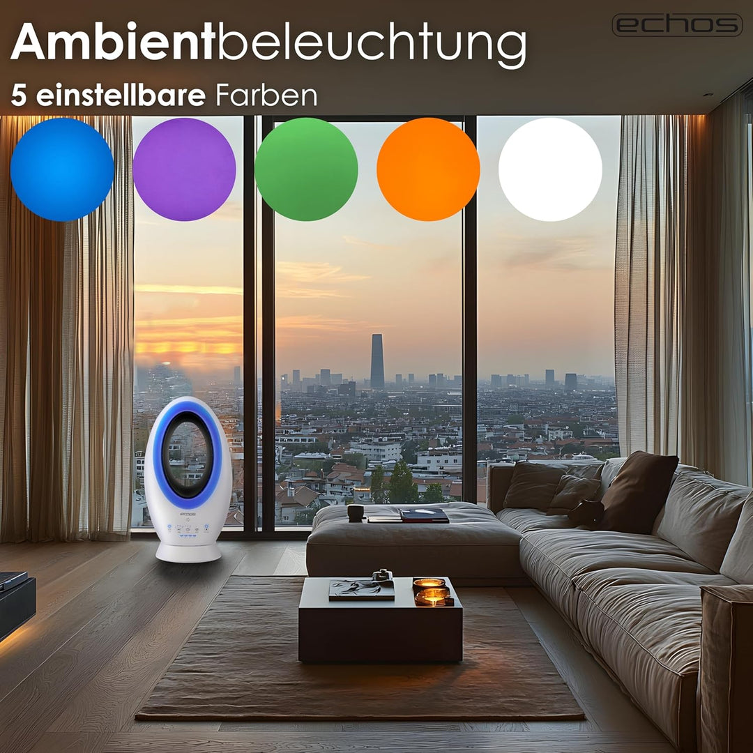 Echos®- 2-in-1 Design Akku Turmventilator Standventilator mit Fernbedienung kabellos - Akku- oder St