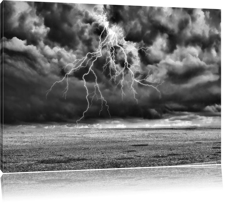 Pixxprint Gewitter über Meer als Leinwandbild/Grösse: 100x70 cm/Wandbild/Kunstdruck/fertig bespannt,