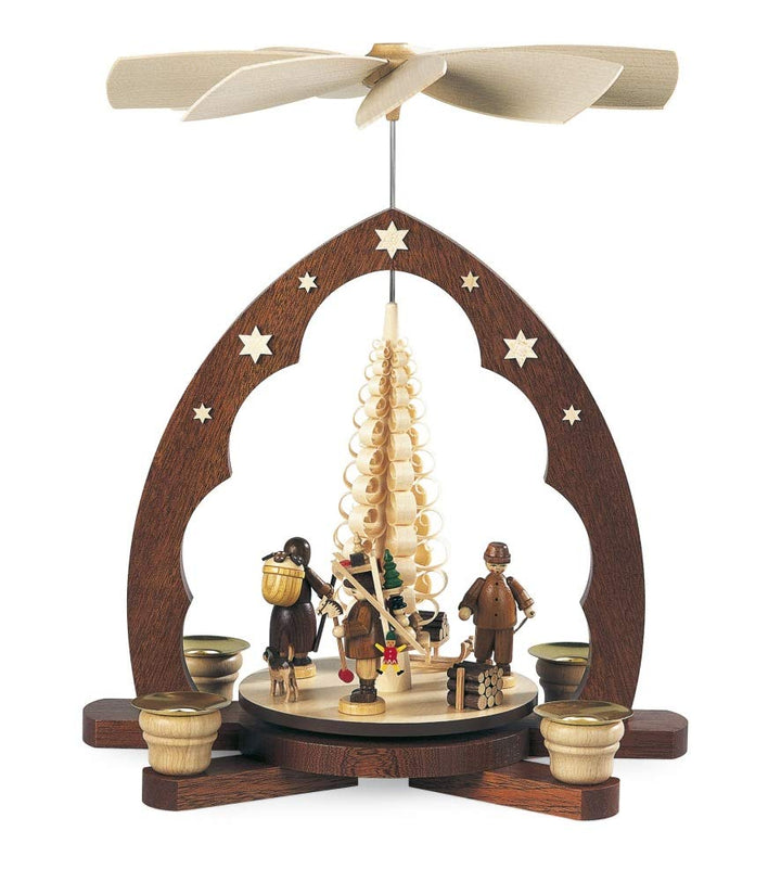 Mueller Weihnachtspyramide Erzgebirgsfiguren Spitzbogen, Spanbaum, 1-stöckig, 30 cm hoch, natur, ori