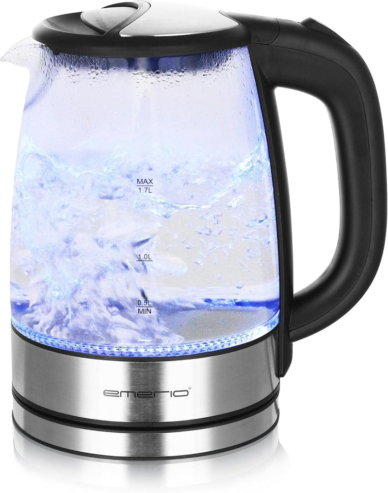 Emerio WK-119988 Glas Wasserkocher,1.7 Liter, 2200 Watt, LED Innenbeleuchtung, 360° Basis, Sieger Pr