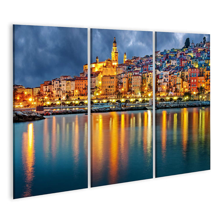 islandburner Bild auf Leinwand Provence Dorf Menton Nach Sonnenuntergang Bilder Wandbilder Poster Le