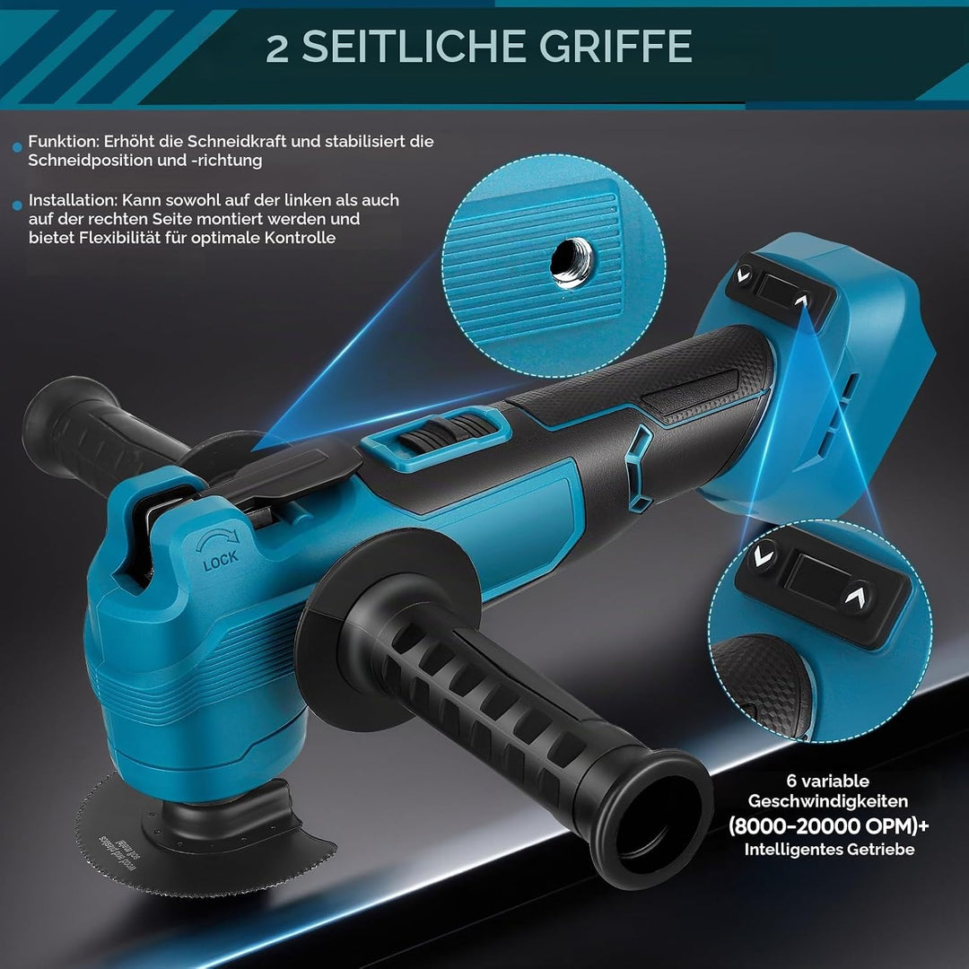 Akku Multifunktionswerkzeug, Multitool mit 6 Einstellbaren Geschwindigkeiten und bürstenlosem Motor,