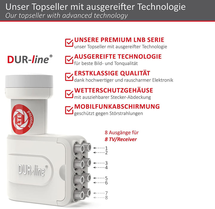 DUR-line +Ultra Octo LNB - 8 Teilnehmer weiss - mit LTE-Filter, 8-Fach, digital mit Wetterschutz, Fu