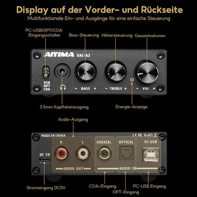 AIYIMA DAC-A2 DC5V Mini-HiFi Leistung-Audio-Decoder PC-USB-DAC-Kopfhörerverstärker AMP 24-Bit-192-kH