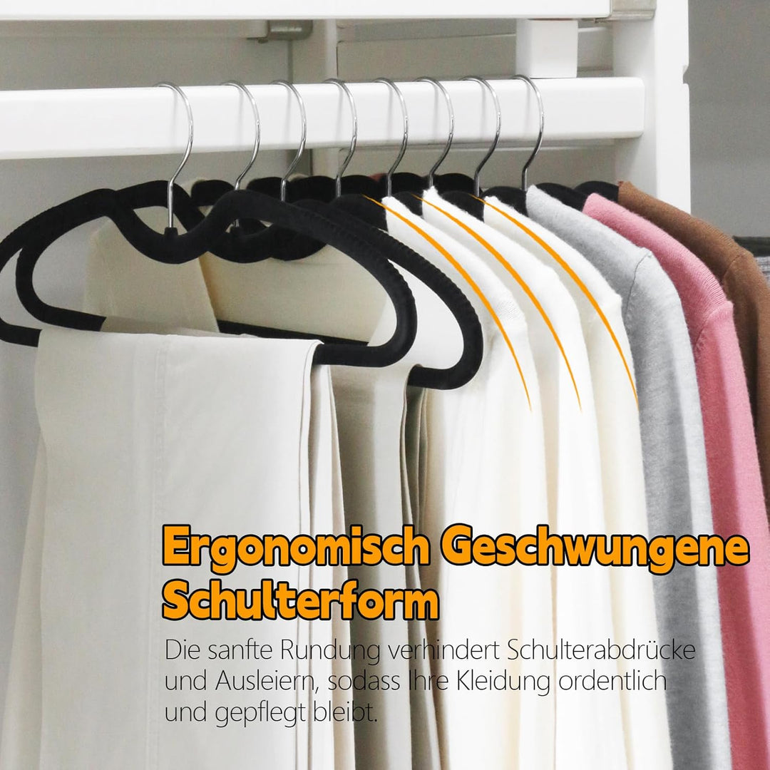 Samt-Kleiderbügel, kurzer Hals, rutschfest, schmal, mit 360° drehbarem Haken, platzsparende Kleiderb