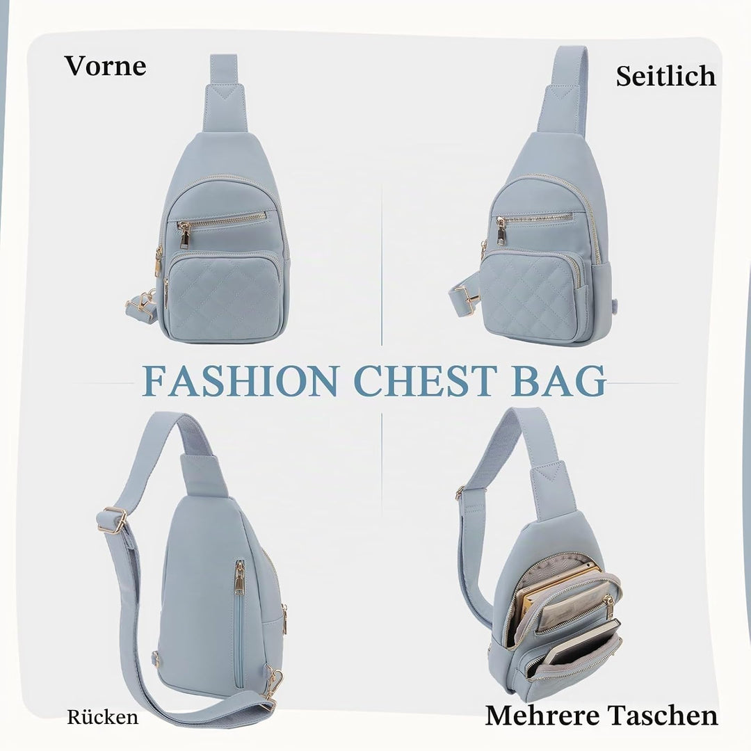 VX VONXURY Brusttasche Damen, Vegan Leder Bauchtasche Umhängetasche Klein, Sling Bag mit Breiten Gur