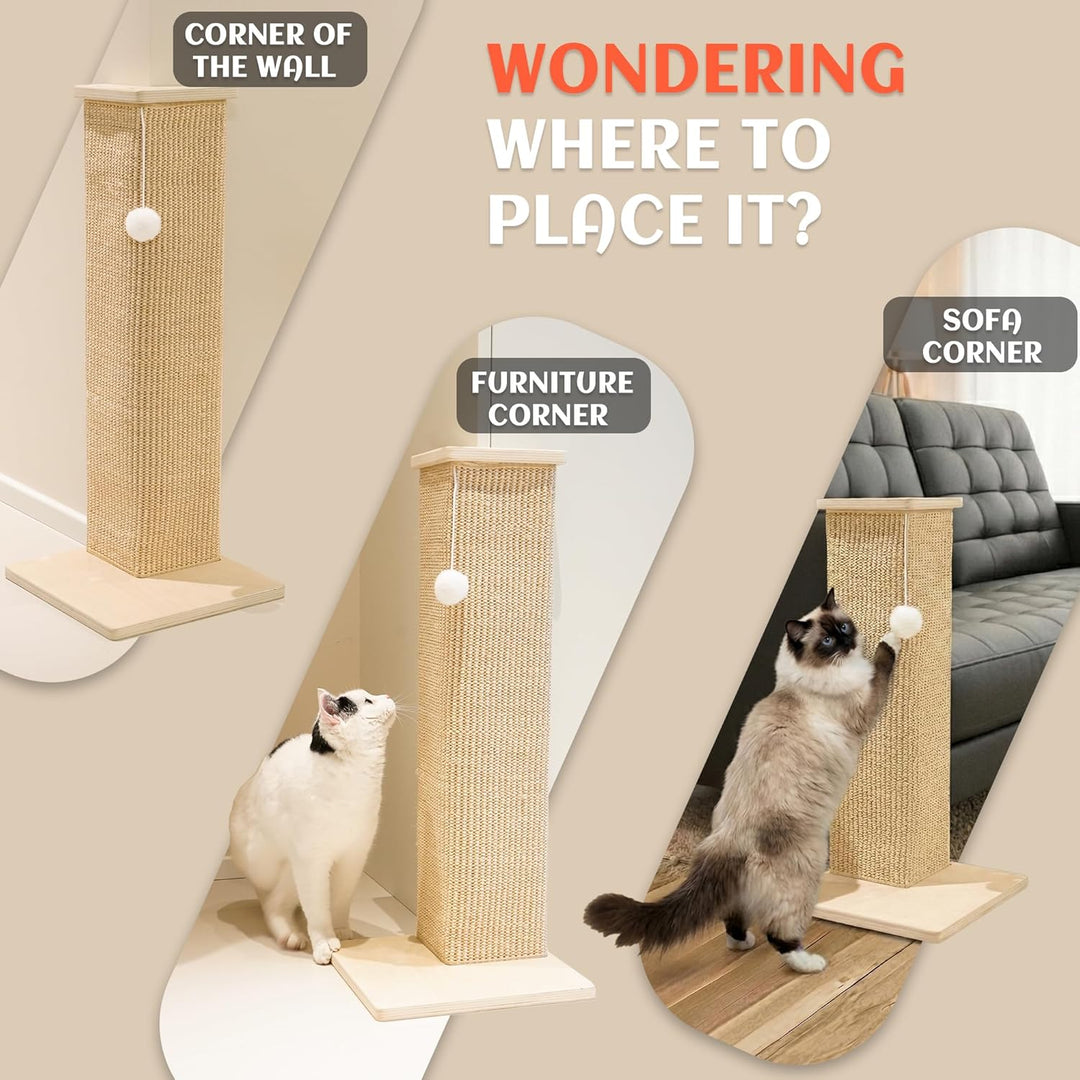 PETKARAY Eck-Kratzbrett für Katzen, 71 cm Hoher Kratzpfosten für Sofa und Wand, Sisal Kratzmatte, Mö