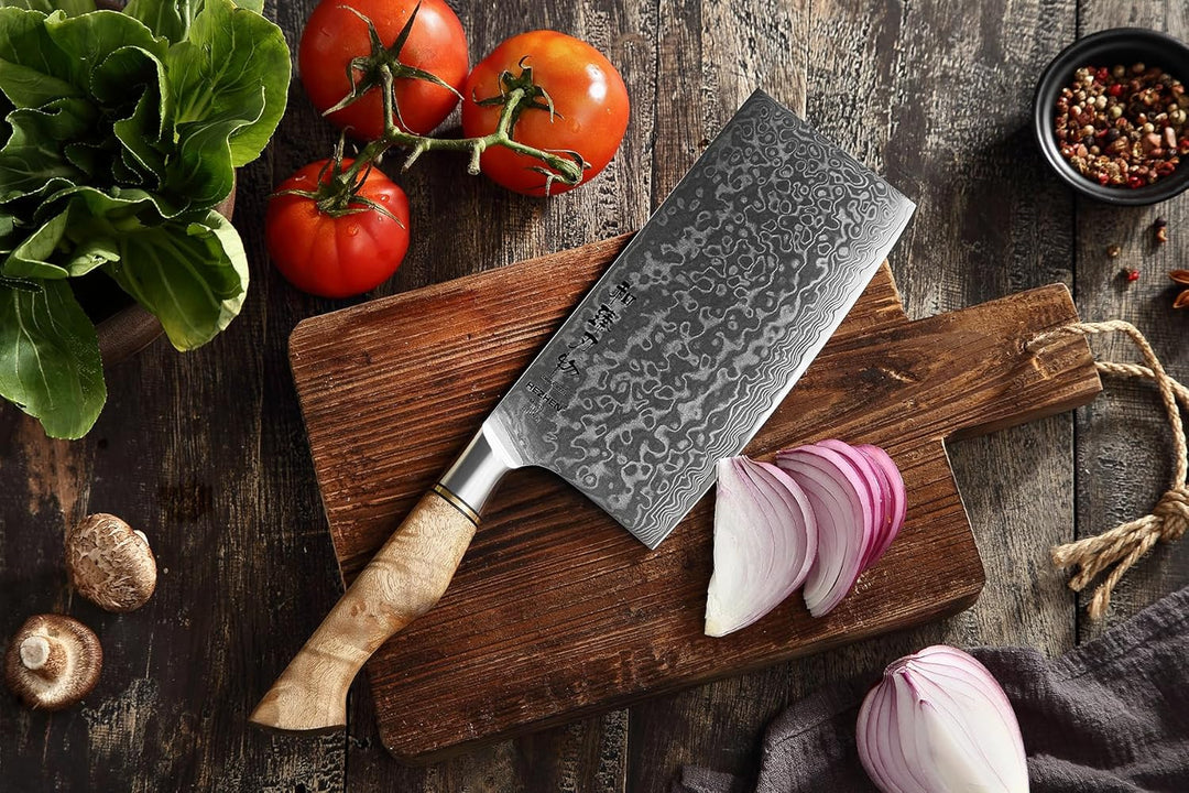 HEZHEN Küche Gemüse Fleischbeil Chinesischer Koch Kochmesser 17.3cm-Metzgermesser 67-Lagig Damaskus