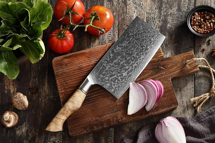 HEZHEN Küche Gemüse Fleischbeil Chinesischer Koch Kochmesser 17.3cm-Metzgermesser 67-Lagig Damaskus