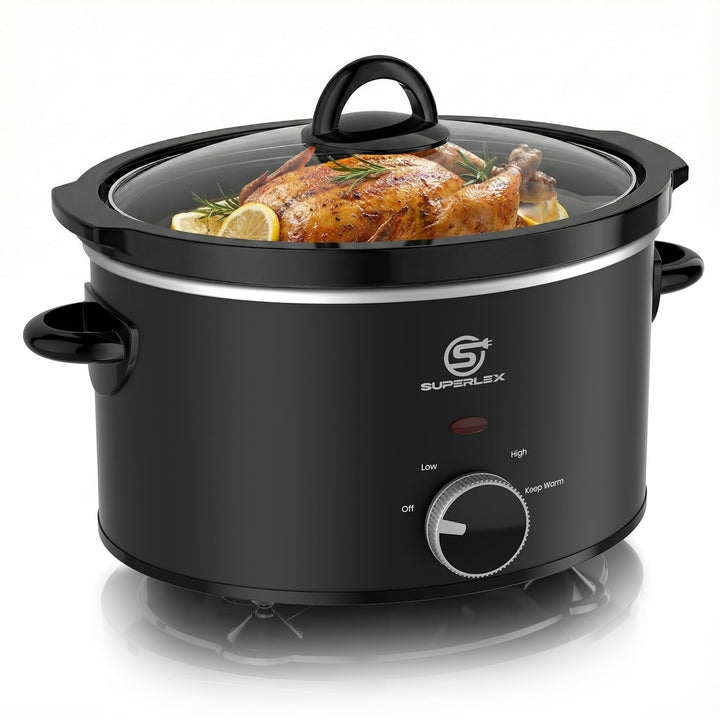 Slow Cooker 3.5L Elektrischer Schongarer Keramiktopf | Glasdeckel Temperaturstufen Warmhaltefunktion