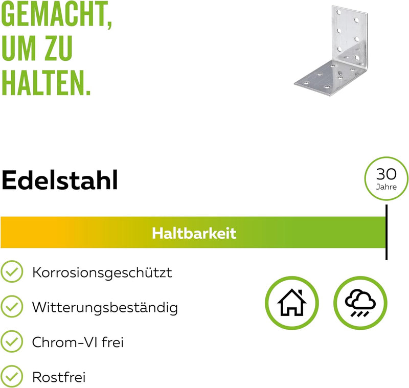 Alberts 848248 Lochplattenwinkel | Edelstahl | 60 x 60 x 60 mm | 25er Set 60 x 60 x 60 mm / 25 Stk.,