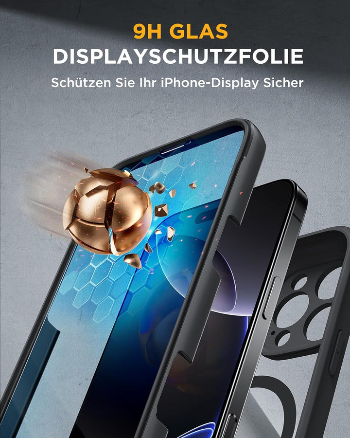 Miracase 360 Grad für iPhone 16 Pro Hülle mit Magsafe, Eingebaut Glas Schutzfolie, Komplettschutz Ha