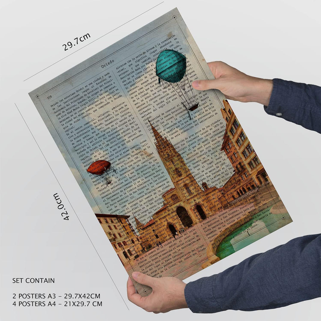 Nacnic Set von 6 Poster von Vintage Cities. Sammlung von Platten mit ästhetischer Collage für Innend
