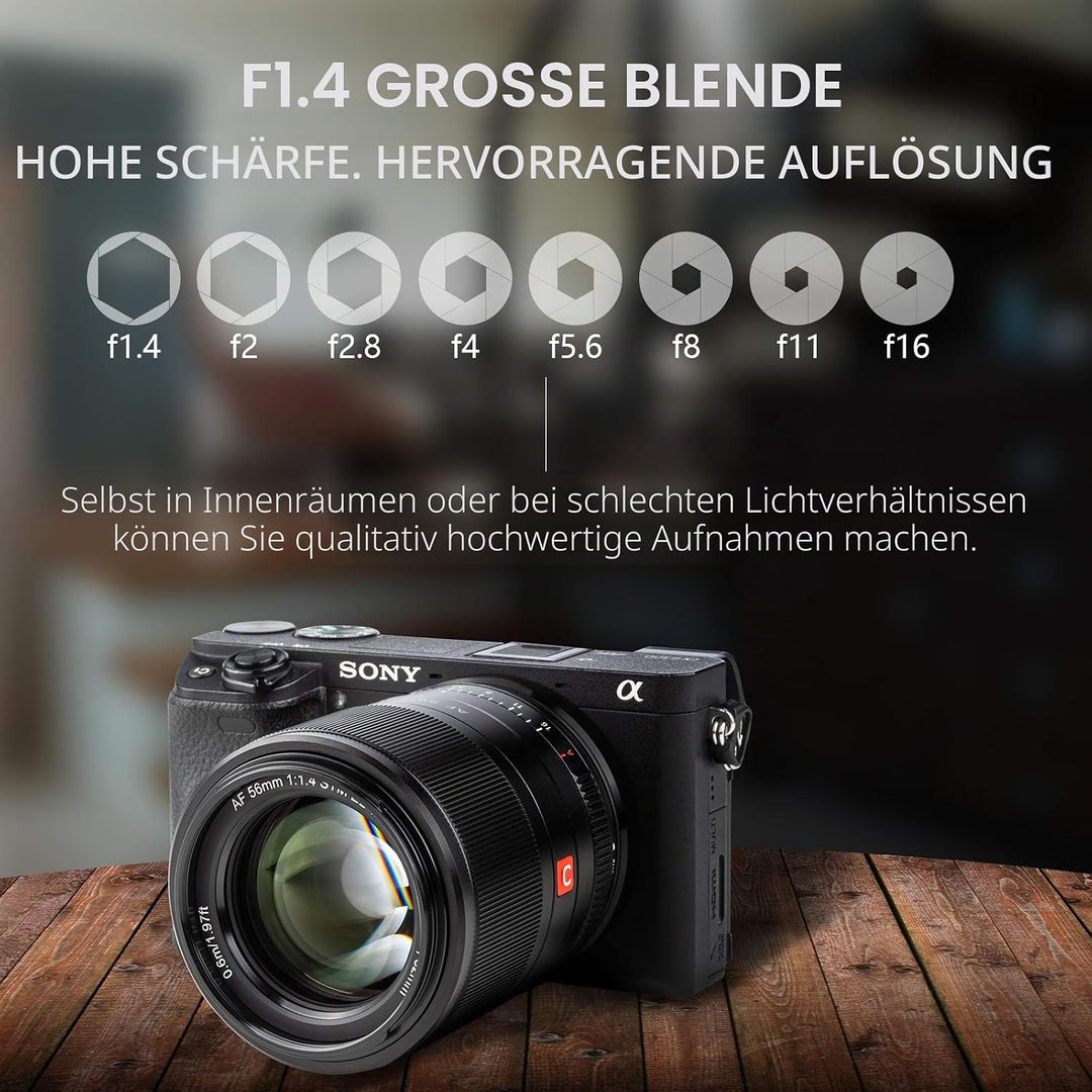 VILTROX AF 56mm F1.4 Autofokus Objektiv für Sony E Mount Kameras (APS-C, Einstellbare Blende f1.4-f1