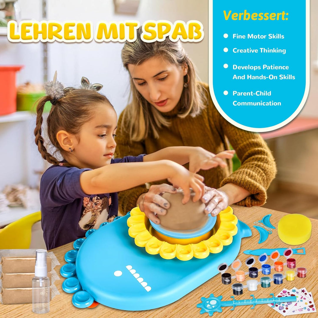 IEEILULU Töpferset für Kinder,Töpferscheibe Elektrisch, Töpfermaschine-Kunstset mit Töpferton, Farbe