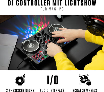 Numark Party Paket - Party Mix II DJ Controller Pult mit 2 Decks, eingebauten DJ-Lichtern & DJ-Mixer