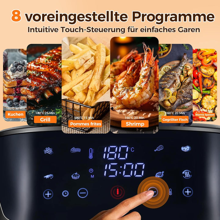 Nirva Heissluftfritteuse 8,5 L, ölfrei, 1700W grosse Airfryer, Rösten, Backen, Air Fry, Antihaftbesc