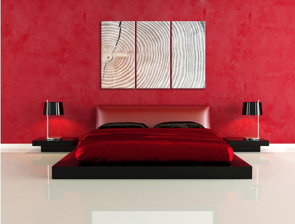 Pixxprint Baumstamm Jahresringe / 3-Teilig/Gesamtmass 120cm Leinwandbild bespannt auf Holzrahmen/Wan