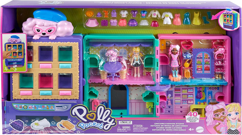 Polly Pocket Kleidergeschäft Spielset - Funktionierender Verkaufsautomat, 2-stöckiges Spielset, 2 Pu