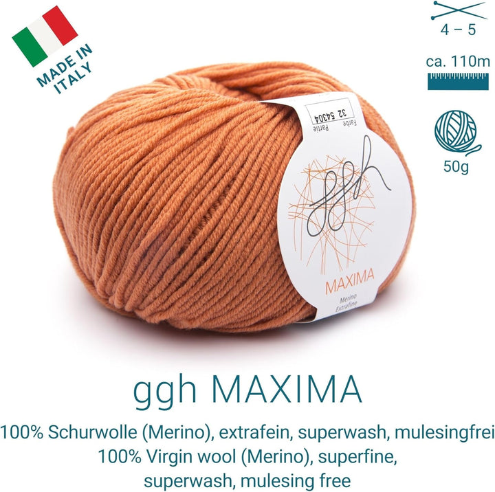 ggh Maxima Box - 6x50g (insgesamt 300g) Merinowolle extrafein und maschinenwaschbar - Nadelstärke 4-