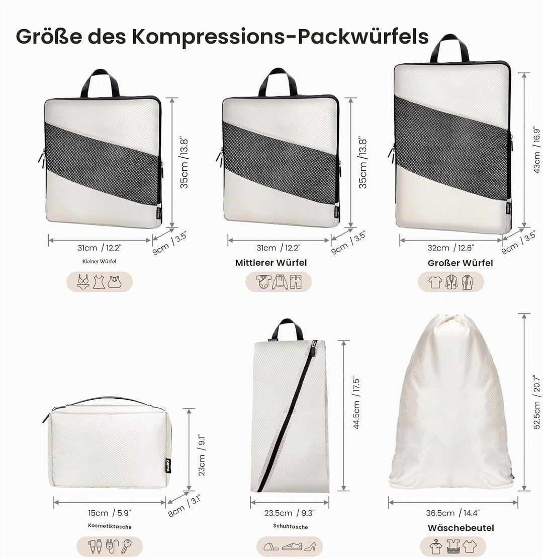 Koffer Organizer Kompression Set, Packwürfel Set Kompression Ihres Reisegepäcks, Compression Packing