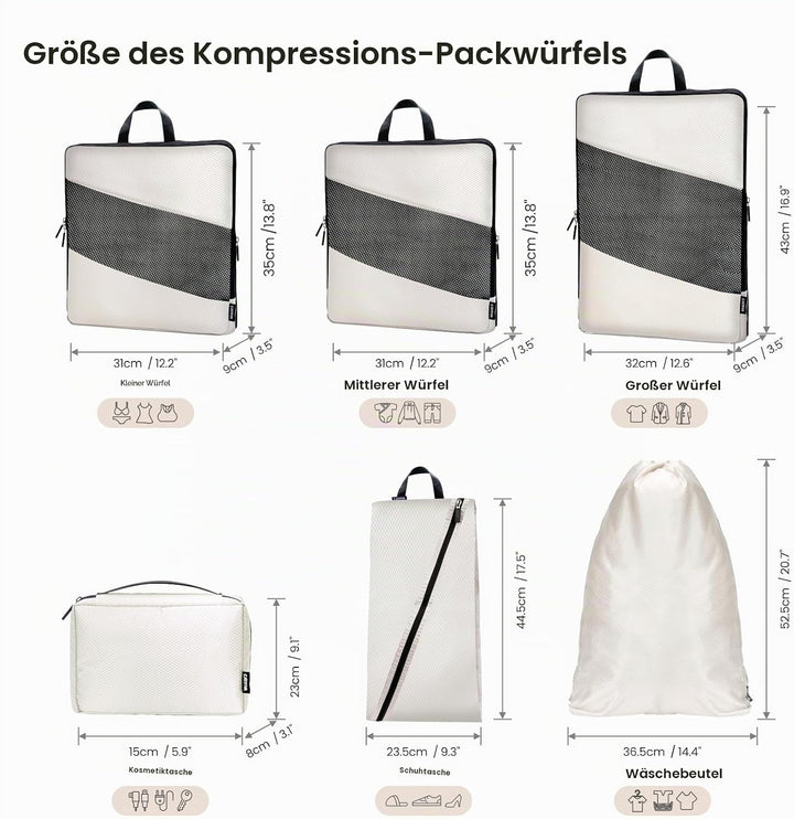 Koffer Organizer Kompression Set, Packwürfel Set Kompression Ihres Reisegepäcks, Compression Packing