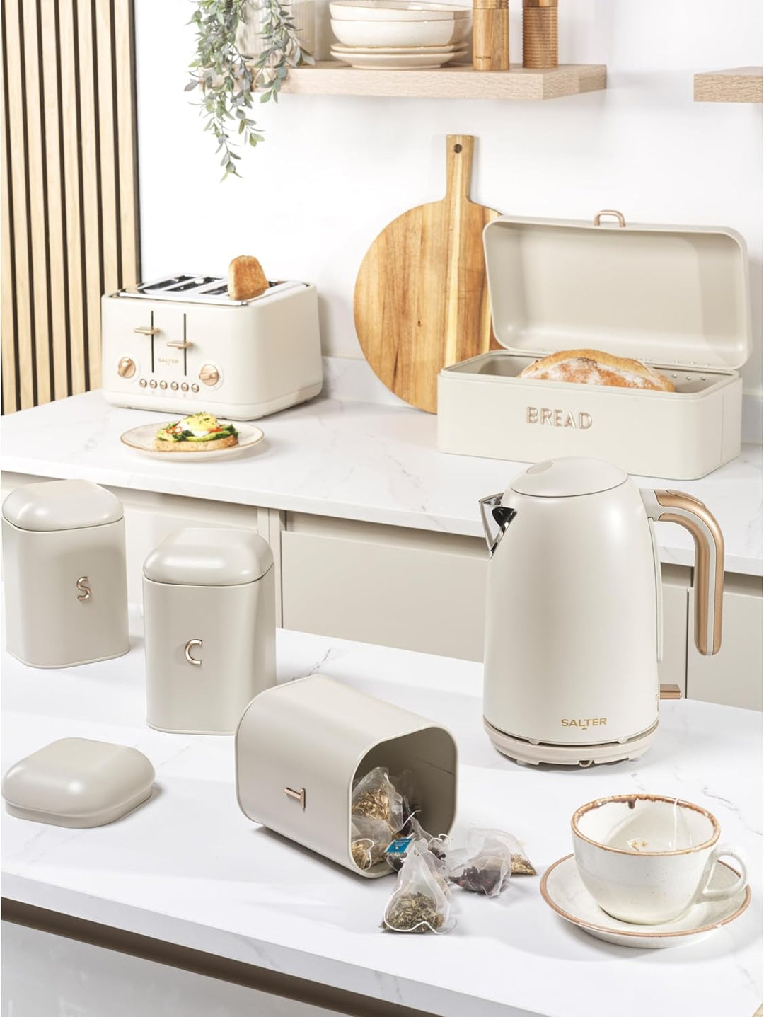 Salter Pebble 4-Scheiben-Toaster – Toaster mit breitem Schlitz, Hochhub-Auswurf, 6 Bräunungsstufen,