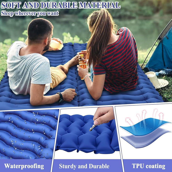 Selbstaufblasende Isomatte Camping, Isomatte Ultraleicht mit Fusspumpe & Kissen | Luftmatratze Klein