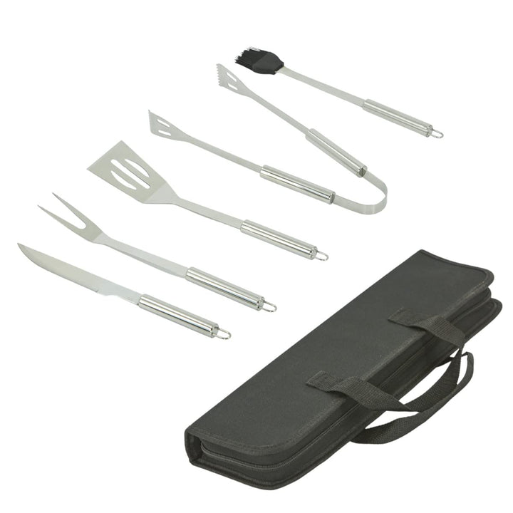HOOZ 5x Grillbesteck Set Edelstahl, Grill Zubehör für Barbecue, Grillkoffer mit Grillwender, Fleisch