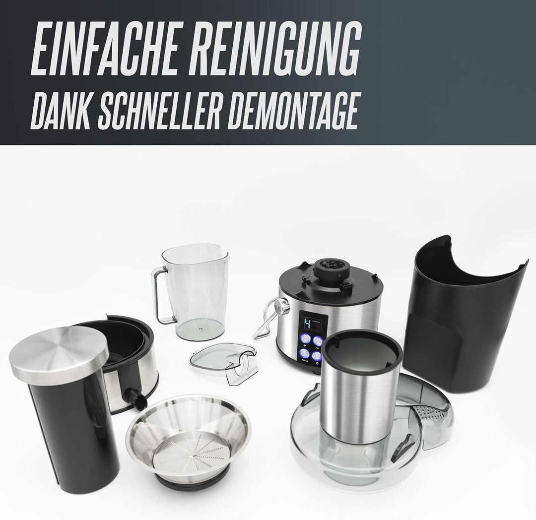 HEINRICHS Entsafter Juicer für Obst und Gemüse, Edelstahl 800W, digital,4 Geschwindigkeitsstufen,Saf