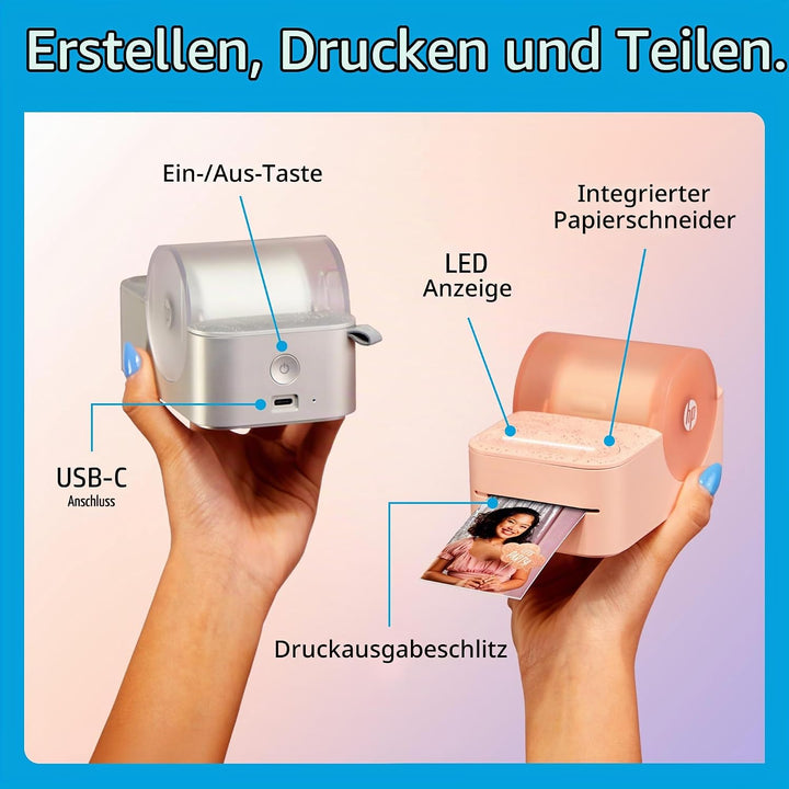 HP Sprocket Panorama Instant- Tragbarer Farbetiketten- und Fotodrucker (Grau). Personalisieren Sie D