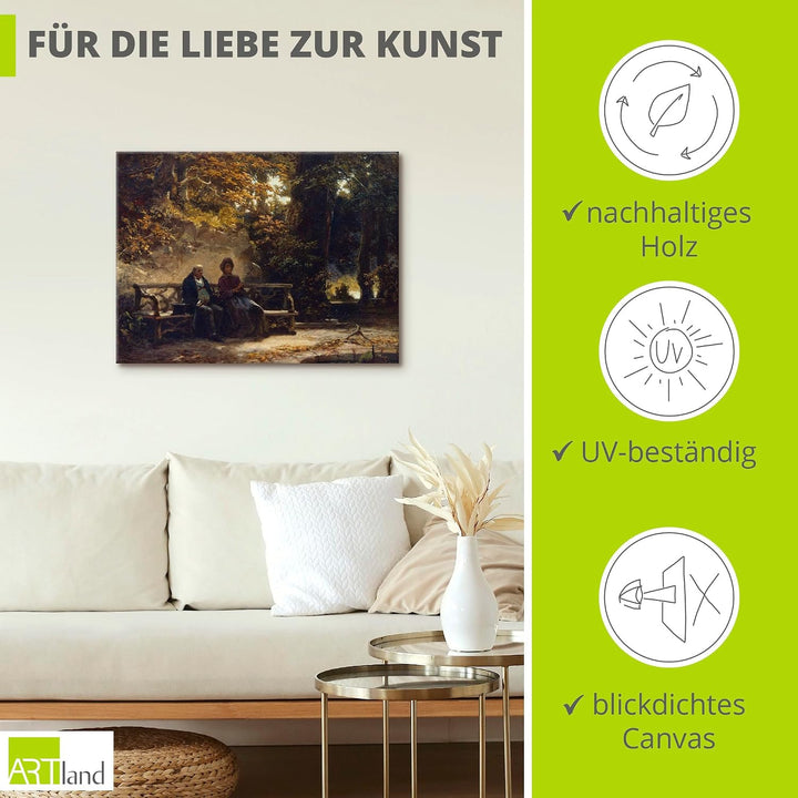ARTland Leinwandbilder Wandbild Bild auf Leinwand 60x45 cm Wanddeko Wald Garten Sitzbank Pärchen Das