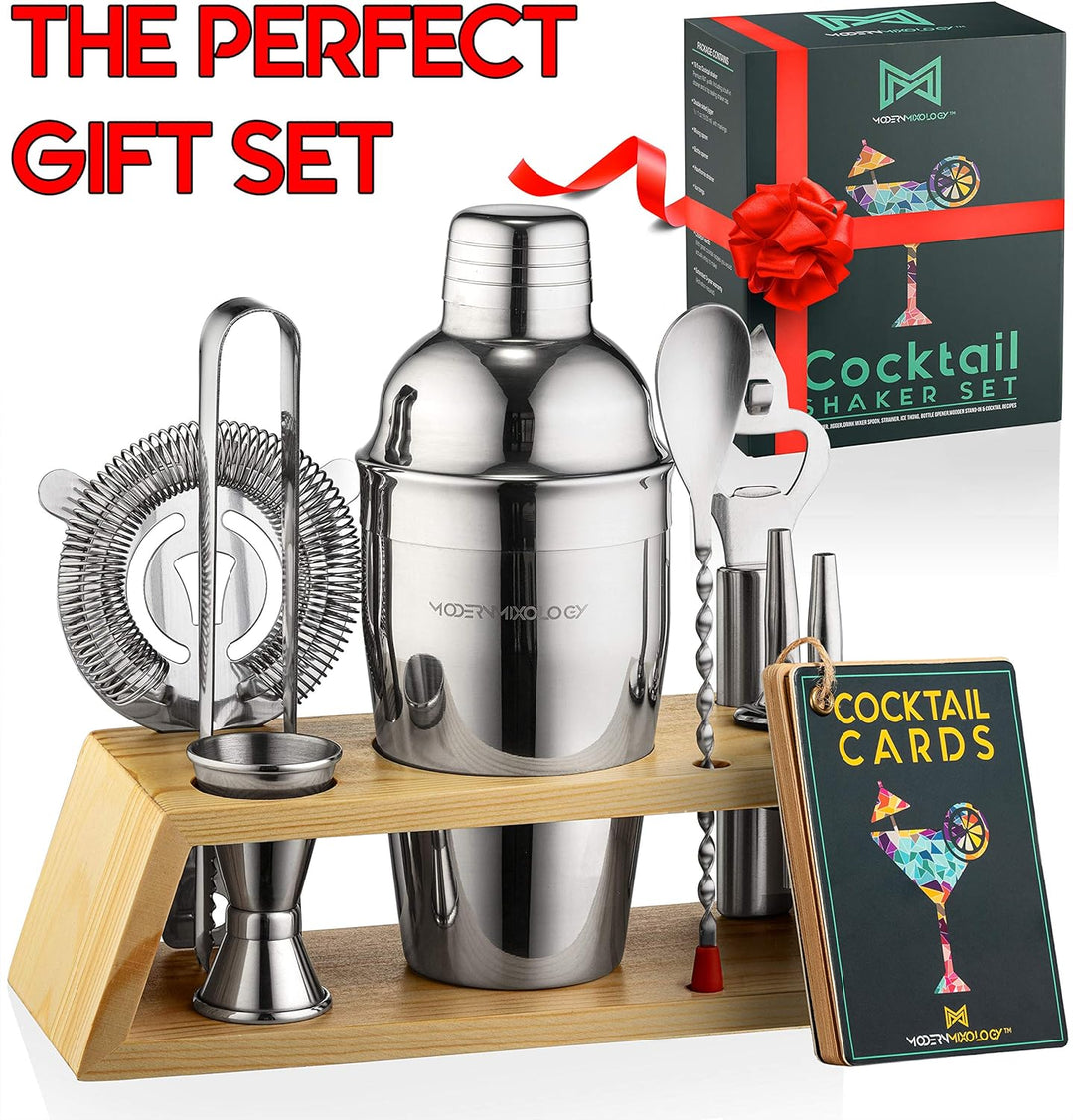 Mixology & Craft Cocktail Set 10tlg. mit Ständer - Edelstahl Cocktail Shaker, Bar Zubehör, Rezepte