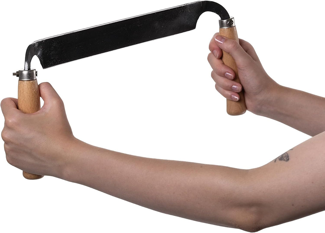 KADAX Zugmesser 280 mm für Holzbearbeitung, Ziehmesser mit gerader Klinge und zwei Holzgriffen, Rind